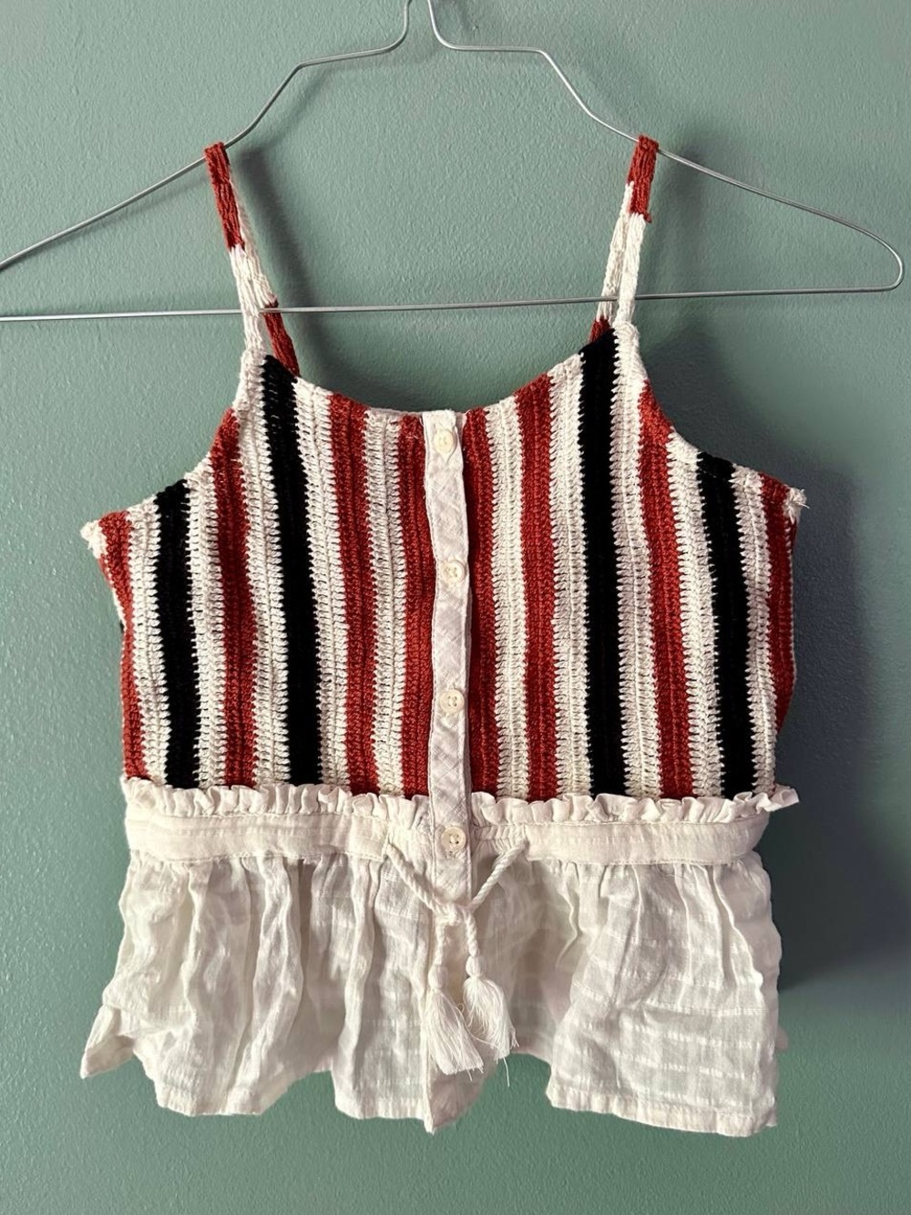Zara Girls Striped Crochet Tank Top with White Ruffle Hem (Size:7)
